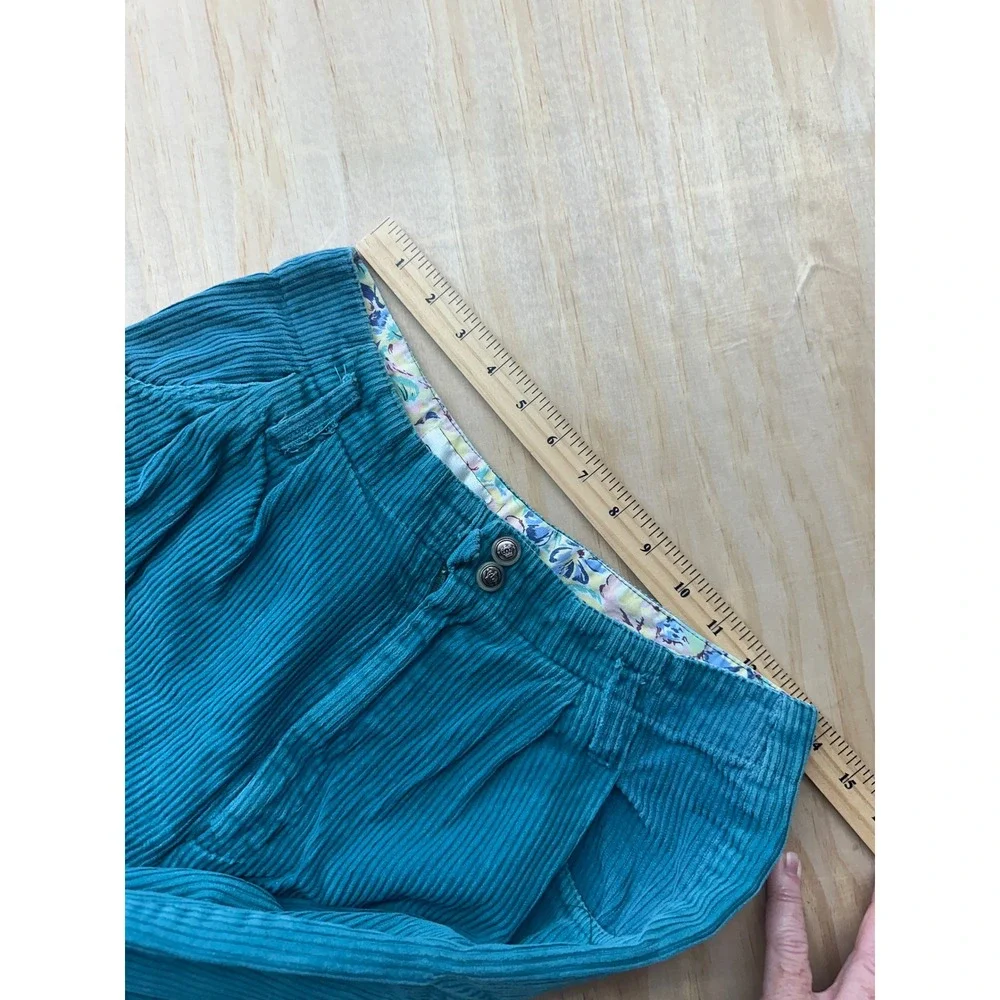 80's Hunters‎ Glen VTG Teal Blue Corduroy Pleated Pants High Rise Petite 11/12